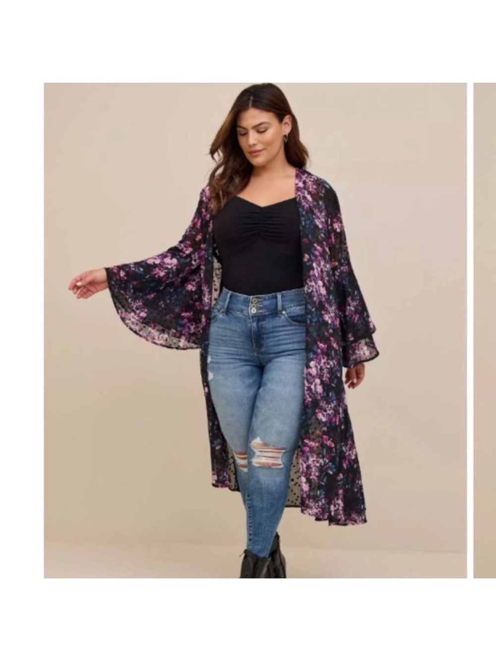 torrid Black Floral Fairycore Whimsigoth Boho Festival Kimono
